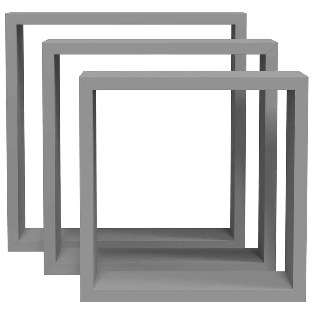 Wall Cube Shelves Grey 3 Piece MDF Storage Organiser Display Floating Corner Unit