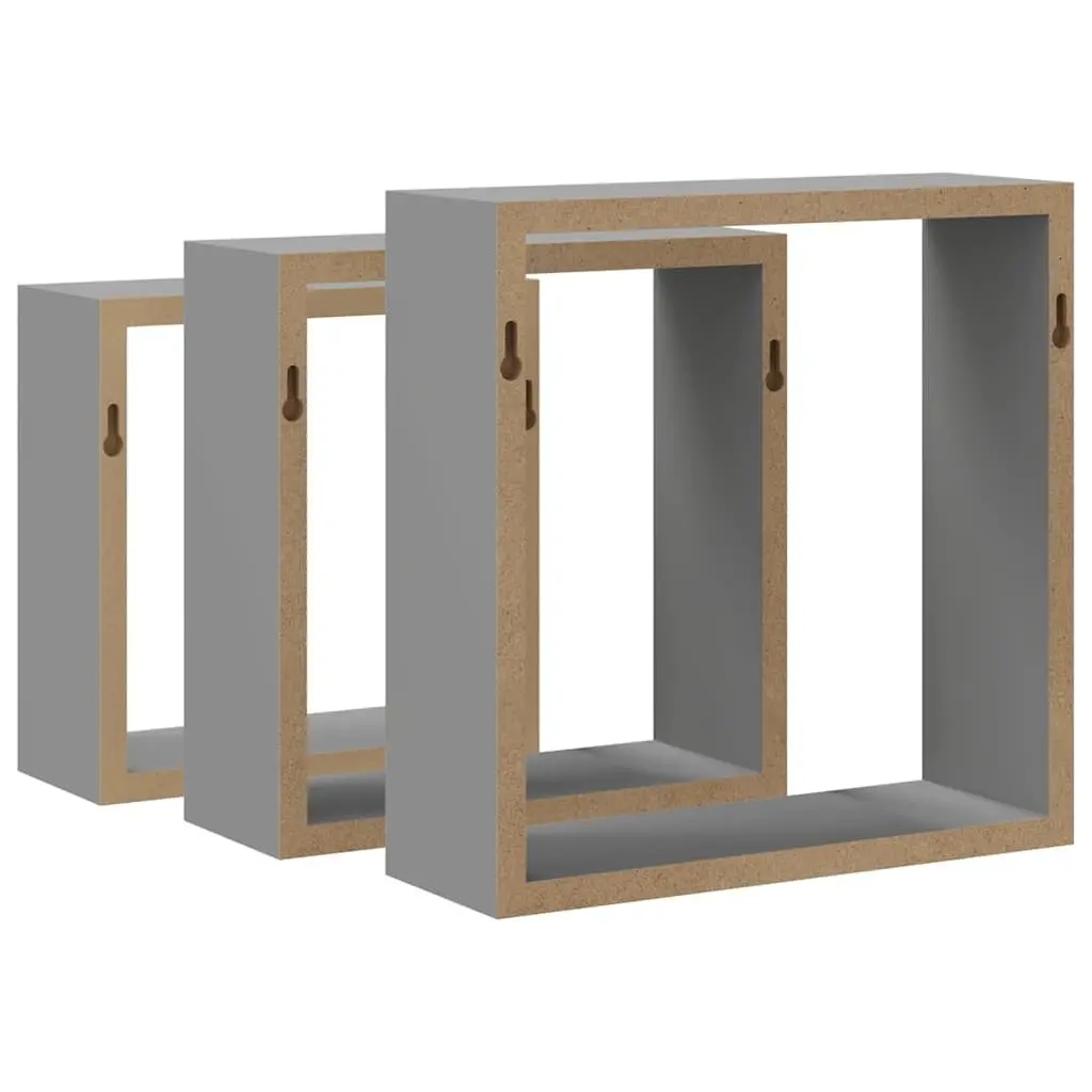 Wall Cube Shelves Grey 3 Piece MDF Storage Organiser Display Floating Corner Unit