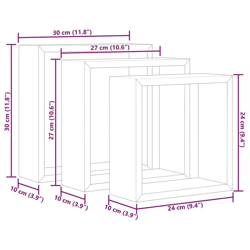 Wall Cube Shelves Grey 3 Piece MDF Storage Organiser Display Floating Corner Unit