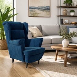 Comfortable Blue Velvet Upholstered Armchair
