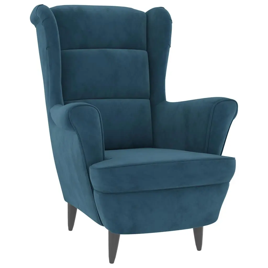 Armchair Blue Velvet Upholstered Sofa Chair Padded Backrest Living Room