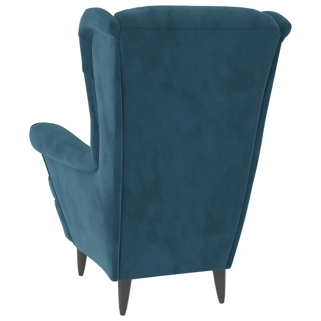 Armchair Blue Velvet Upholstered Sofa Chair Padded Backrest Living Room