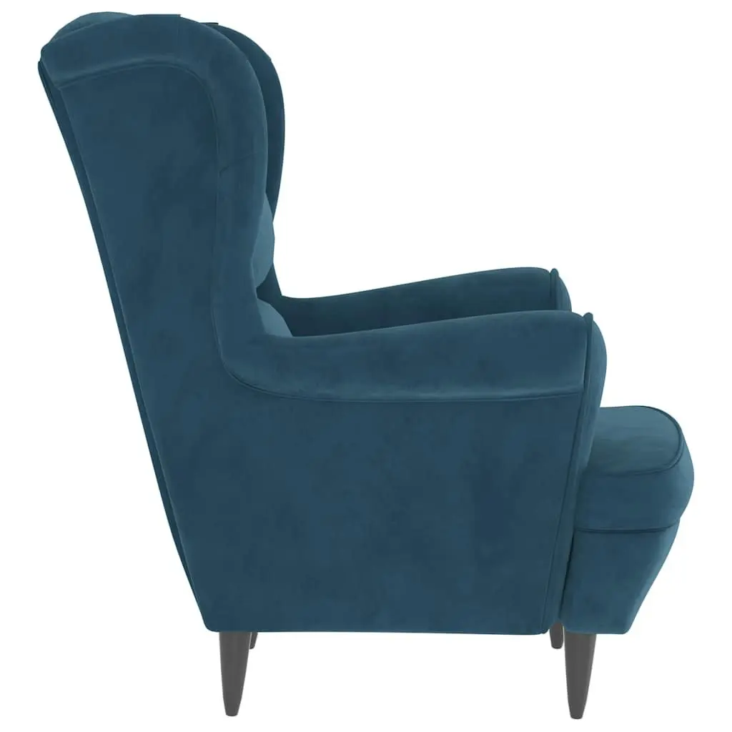 Armchair Blue Velvet Upholstered Sofa Chair Padded Backrest Living Room