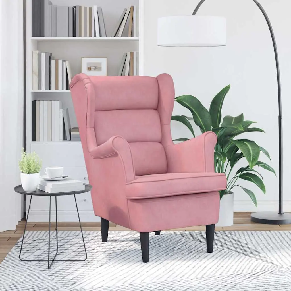 Armchair Pink Velvet Upholstered Living Room Sofa Chair Padded Backrest Seat