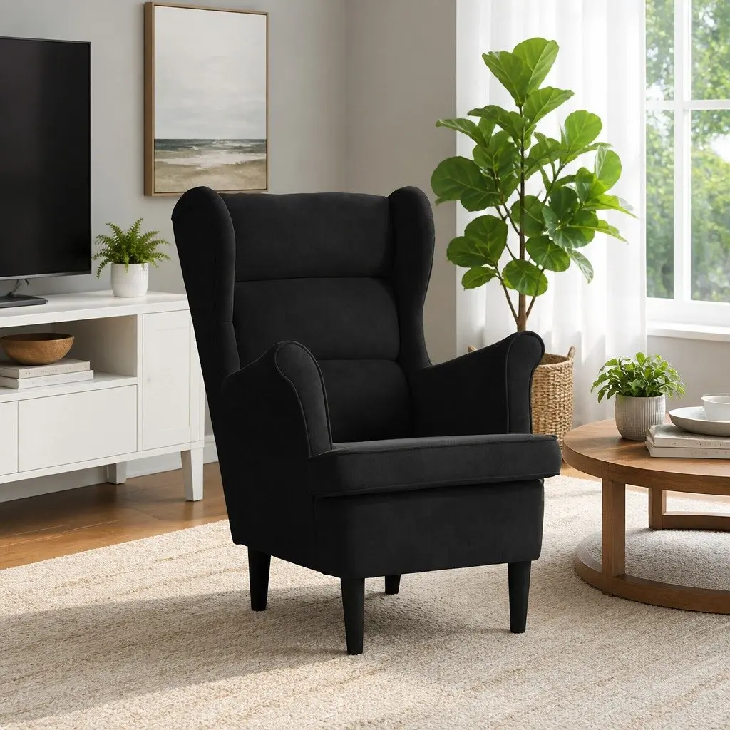 Black Velvet Lounge Chair Upholstered Armchair Padded Backrest Seat