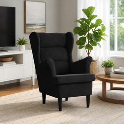 Black Velvet Armchair with Padded Seat and Backrest