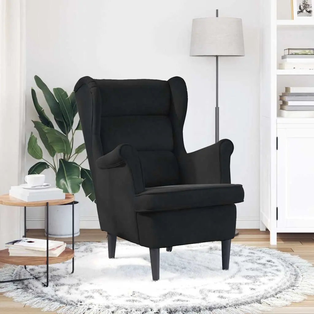 Black Velvet Lounge Chair Upholstered Armchair Padded Backrest Seat