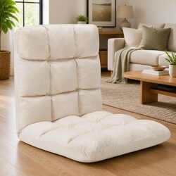 Cream Folding Floor Chair for Comfortable Relaxation
