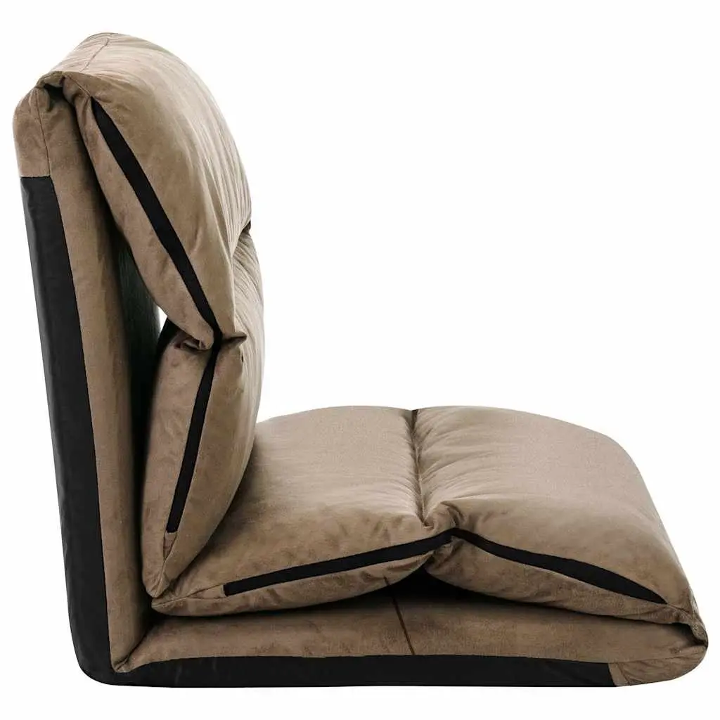Folding Floor Chair Taupe Adjustable Recliner Compact Microfibre
