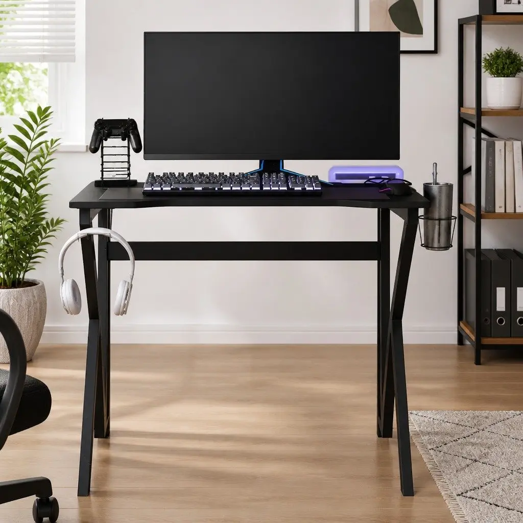 Ergonomic Gaming Desk with Black K Shape Legs