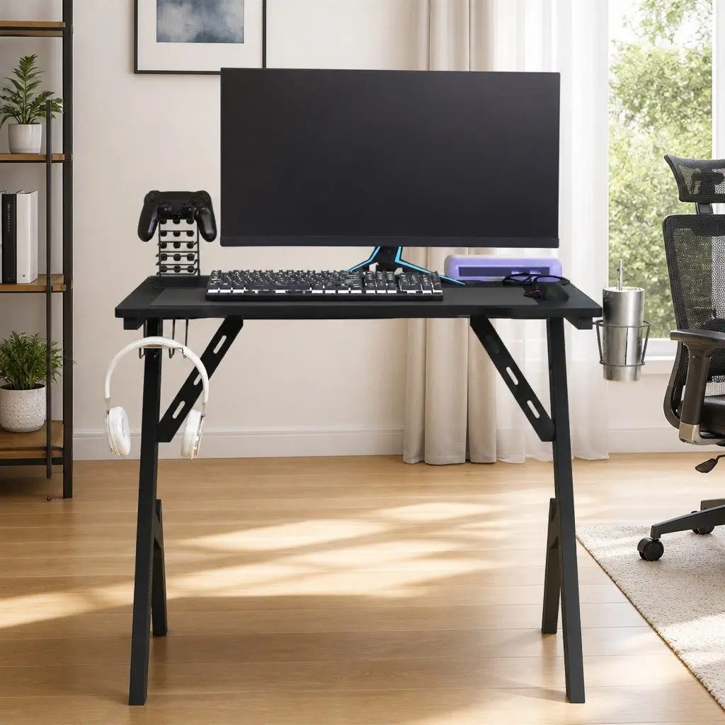 Gaming Desk Y Shape Legs Black 90x60x75cm Iron Frame