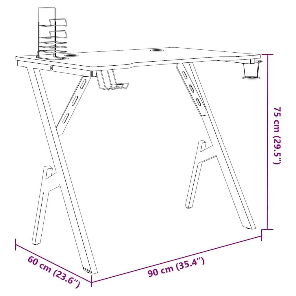 Gaming Desk Y Shape Legs Black 90x60x75cm Iron Frame