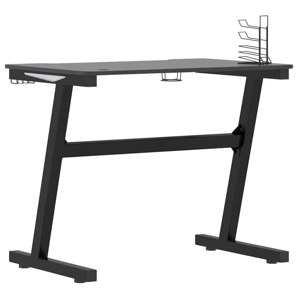 Gaming Desk LED RGB Black Z Shape Legs Computer Workstation Ergonomic Design