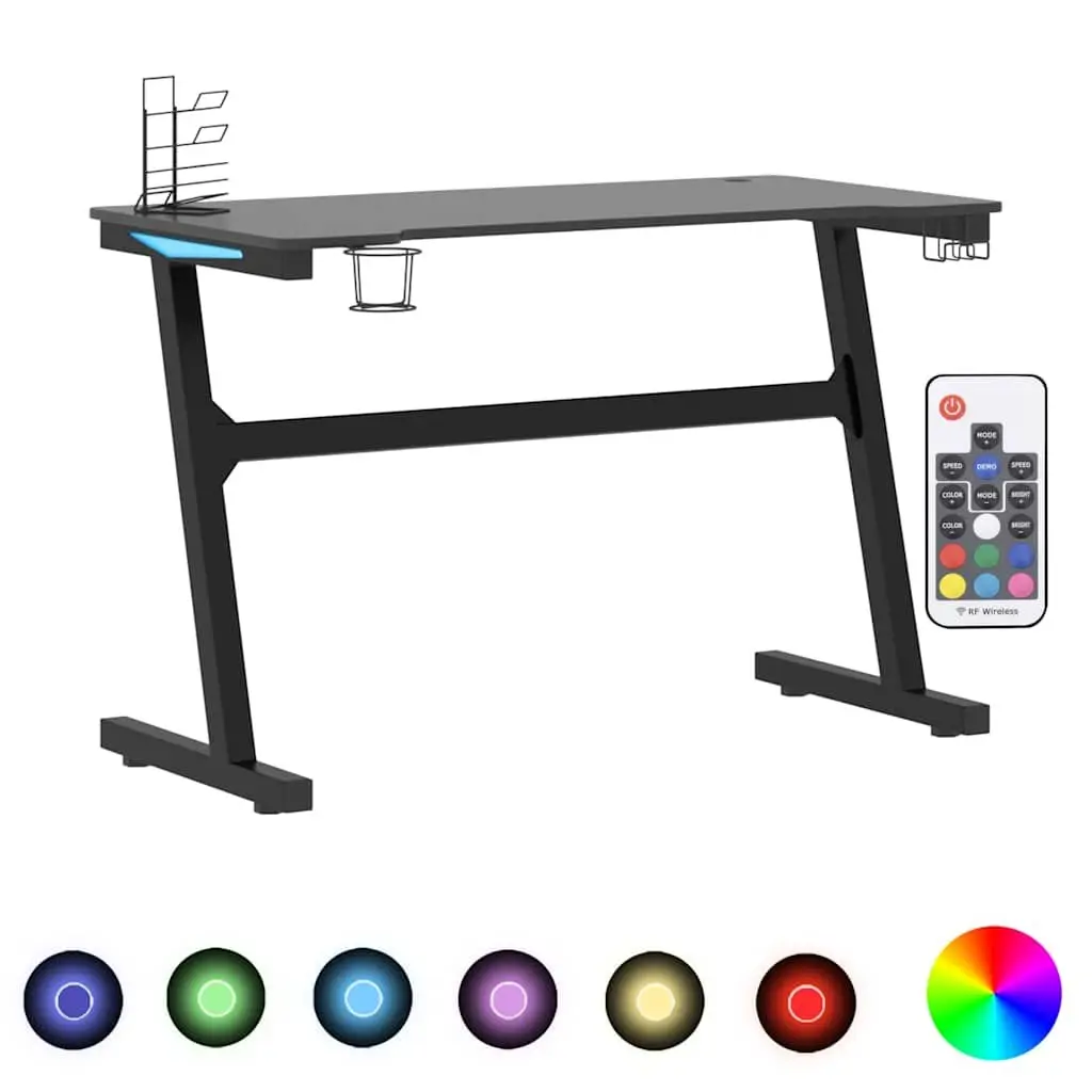 Gaming Desk LED RGB Z Shape Design Computer Workstation 110x60x75cm Black