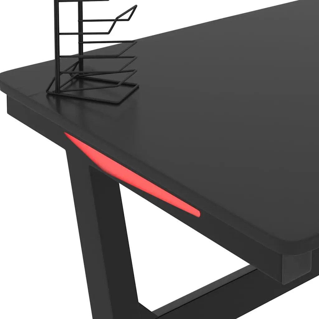 Gaming Desk LED RGB Z Shape Design Computer Workstation 110x60x75cm Black