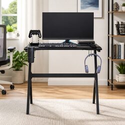 Ergonomic Black Gaming Desk with LED RGB Lighting