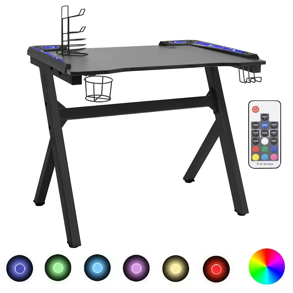 Ergonomic Black Gaming Desk with LED RGB Lighting