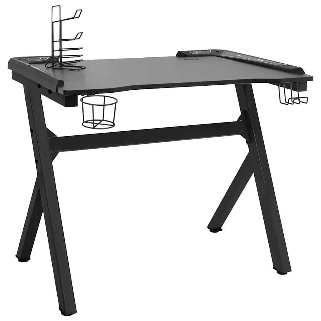 Ergonomic Black Gaming Desk with LED RGB Lighting