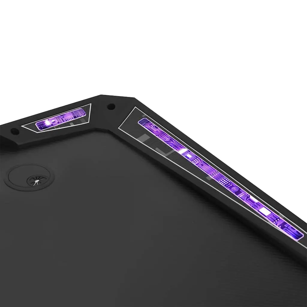 Gaming Desk LED RGB Black Y Shape Computer Workstation with Accessories Racks