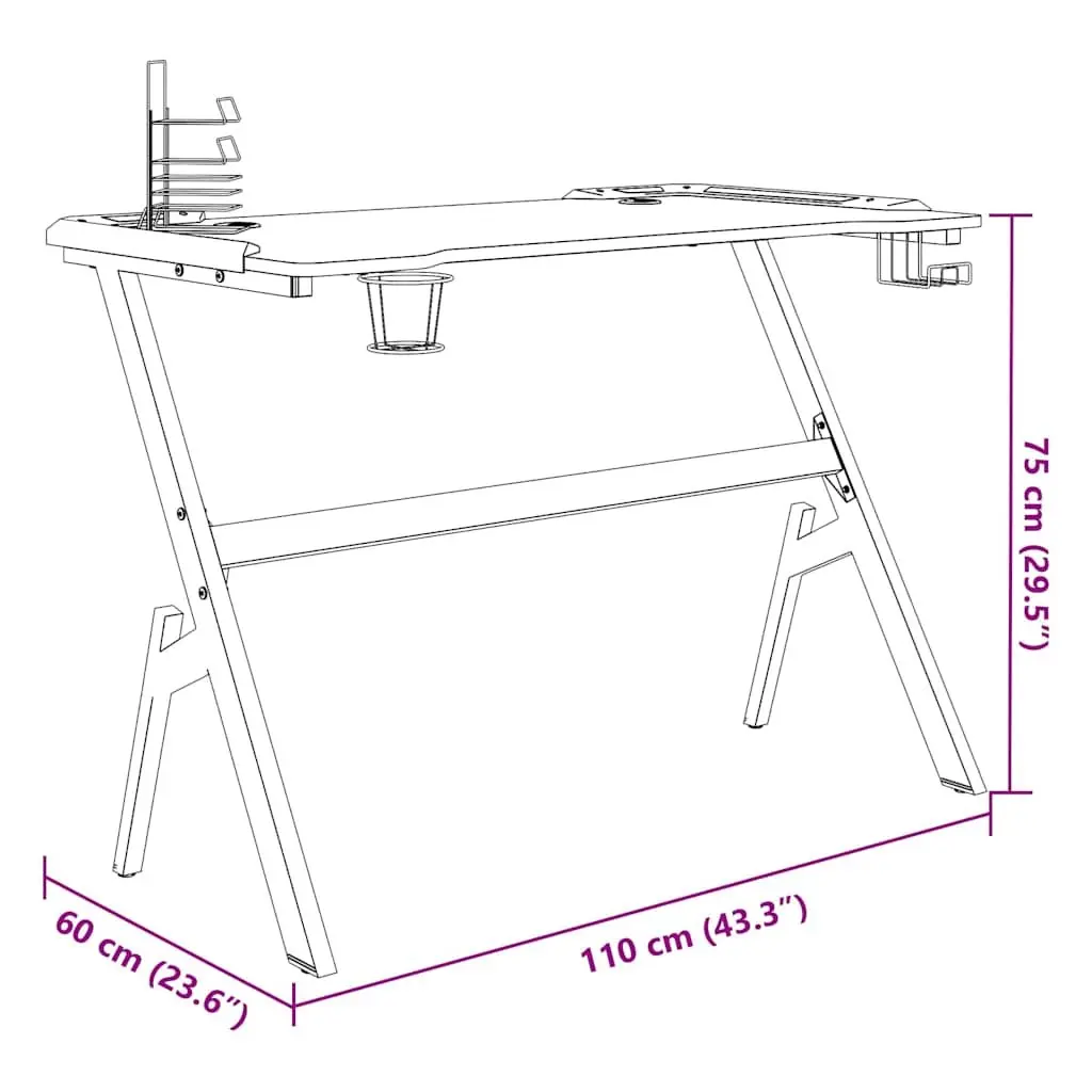 Gaming Desk LED RGB Black Y Shape Computer Workstation with Accessories Racks