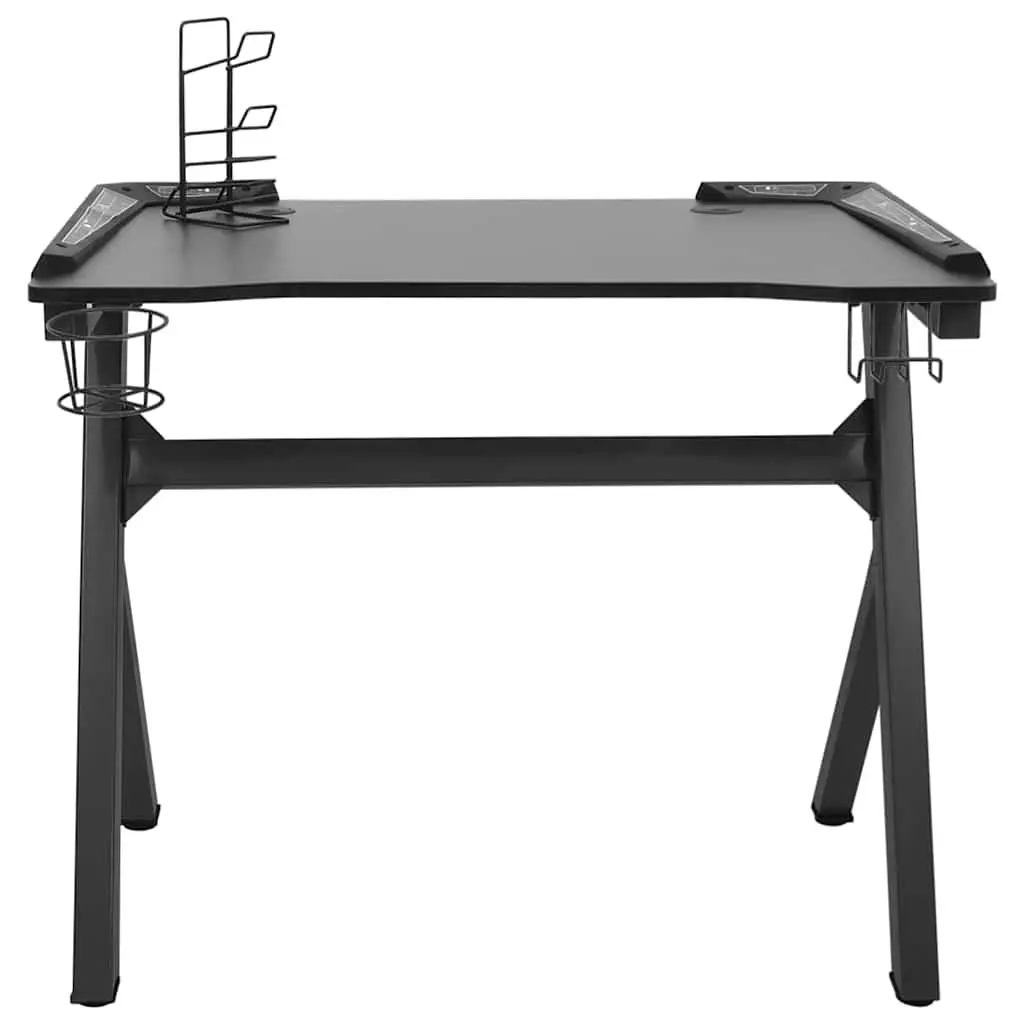 Gaming Desk LED RGB Black Y Shape Computer Workstation with Accessories Racks