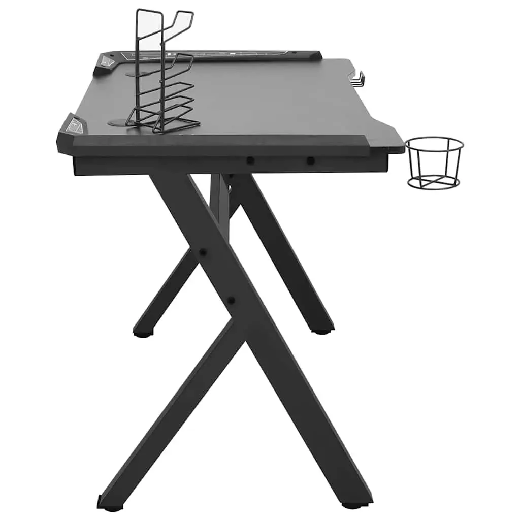 Gaming Desk LED RGB Black Y Shape Computer Workstation with Accessories Racks