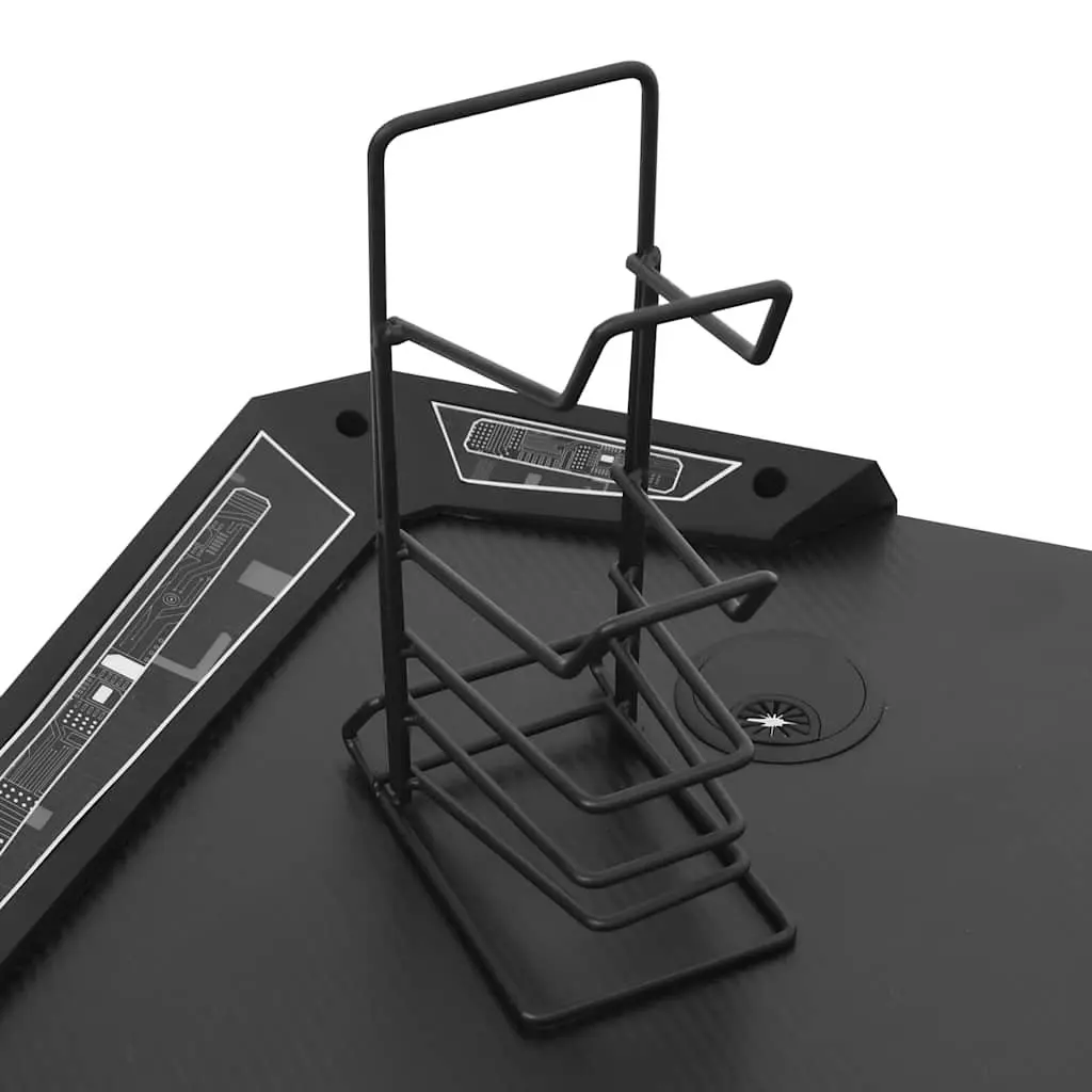 Gaming Desk LED RGB Black Y Shape Computer Workstation with Accessories Racks