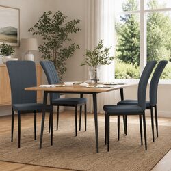 Set of 4 Grey Velvet Dining Chairs with Padded Backrest