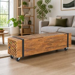 Solid Teak Wood TV Stand for Living Room Storage