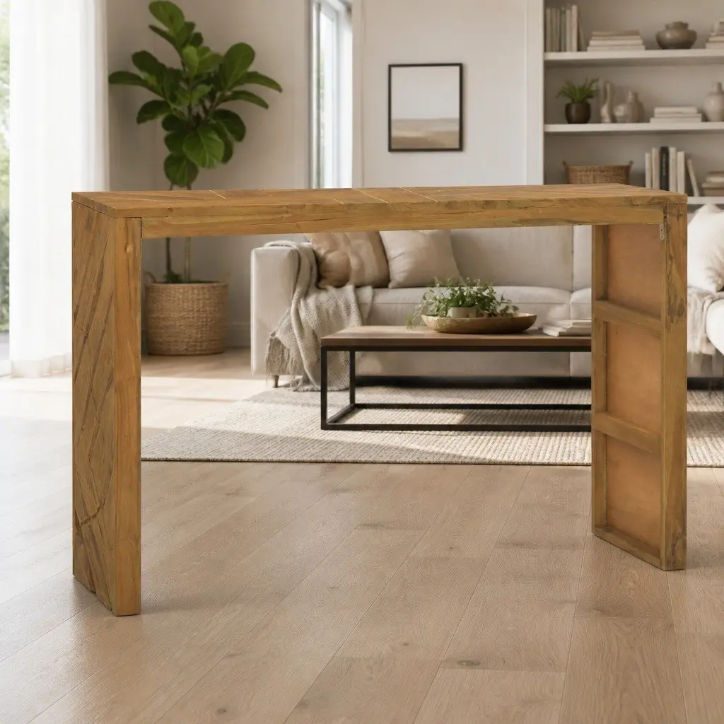Teak Wood Console Table 110x35x75cm Rustic Style Accent Sideboard for Living Room