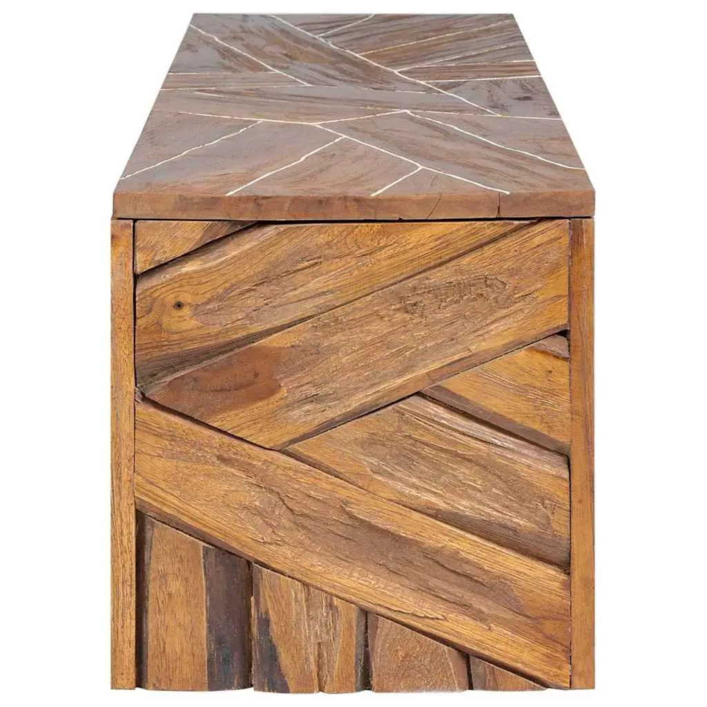 TV Stand Solid Teak Wood Brown 110x60x38 cm Natural Wood Texture 3D Legs