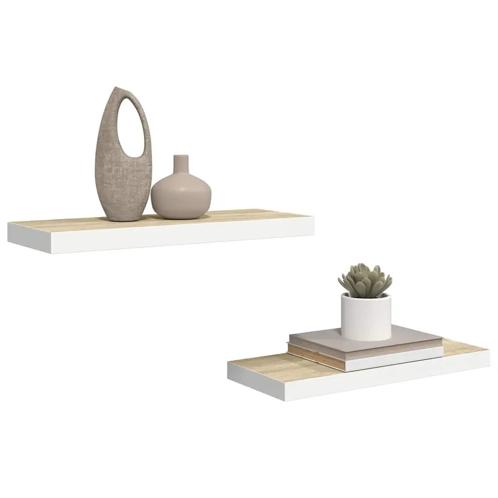 Floating Wall Shelves Oak White 60x23.5cm MDF 2 Piece