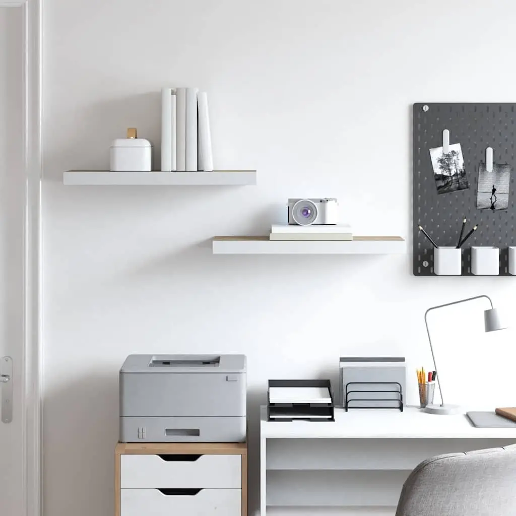 Floating Wall Shelves Oak White 60x23.5cm MDF 2 Piece