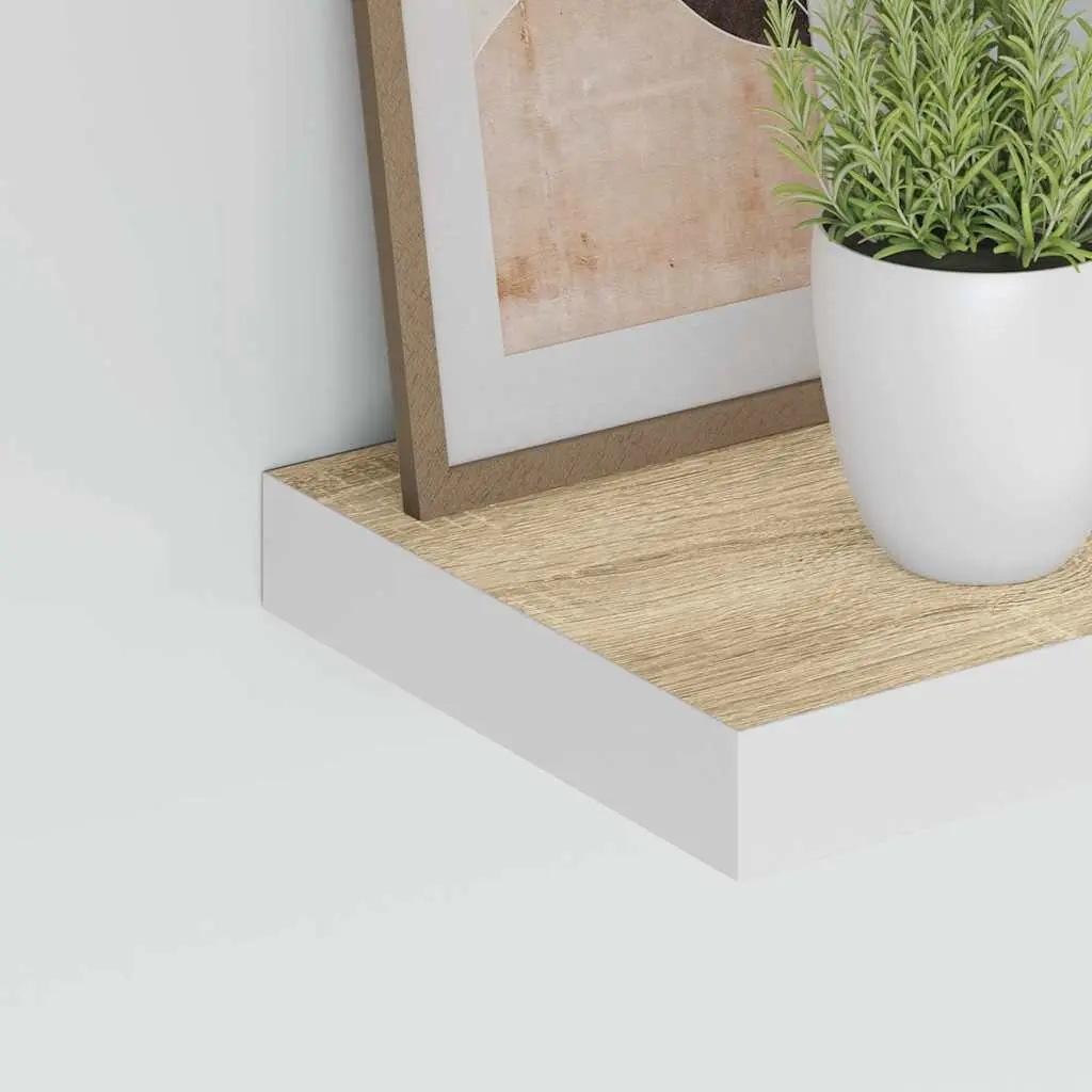 Floating Wall Shelves Oak White 60x23.5cm MDF 2 Piece