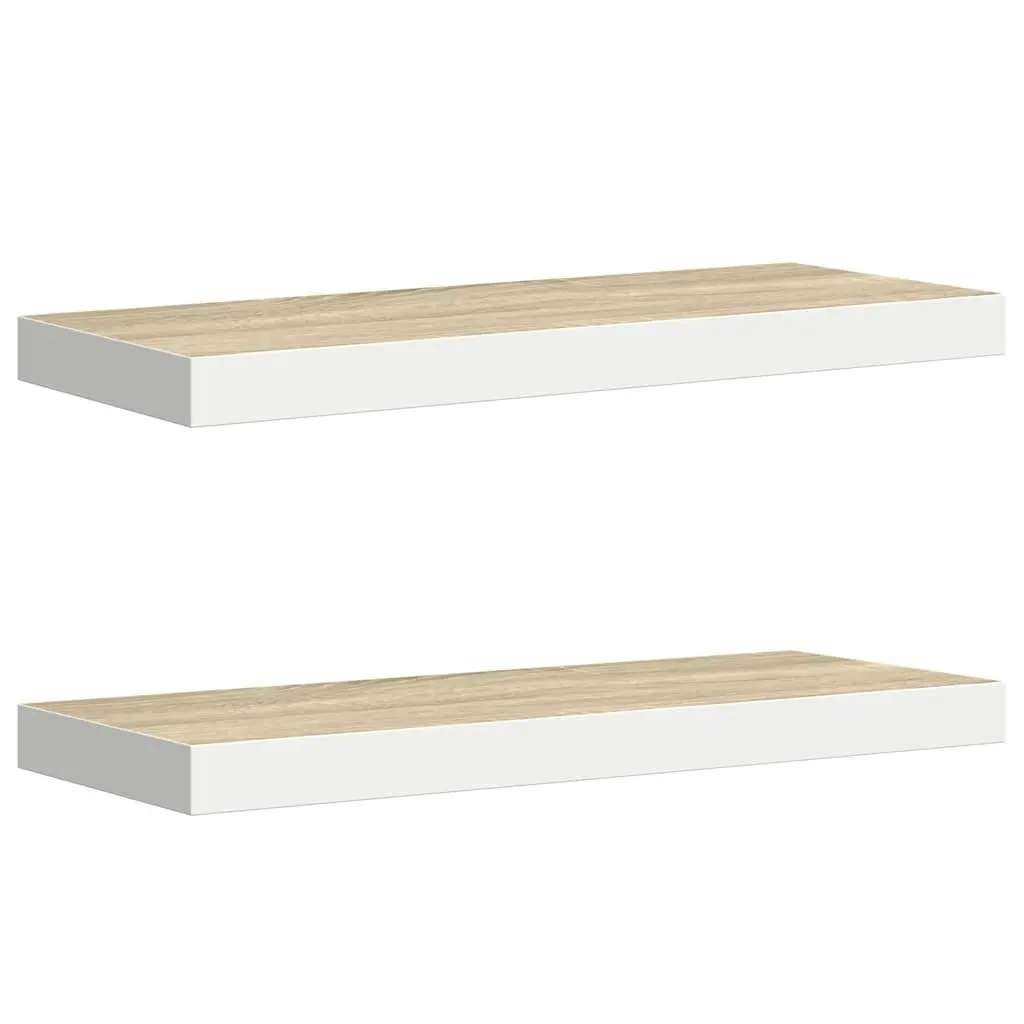 Floating Wall Shelves Oak White 60x23.5cm MDF 2 Piece