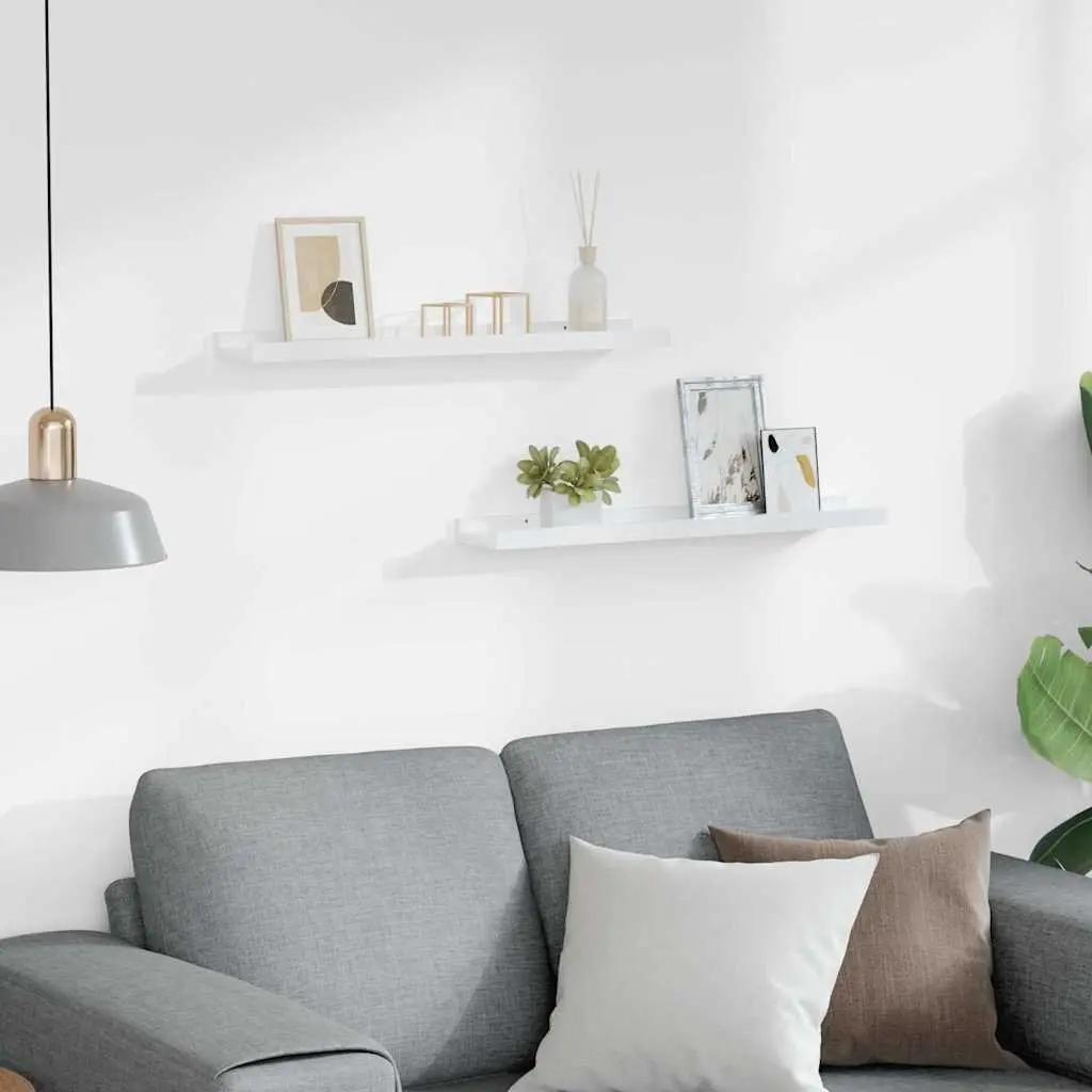 Wall Shelves High Gloss White 60x9x3 cm MDF Floating Storage Display Shelving 2 Piece