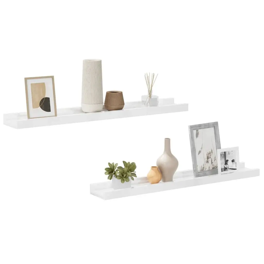 Wall Shelves High Gloss White 60x9x3 cm MDF Floating Storage Display Shelving 2 Piece