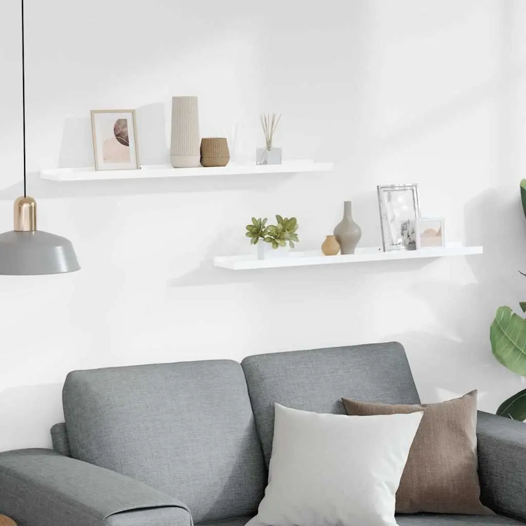 Wall Shelves High Gloss White 80 x 9 x 3 cm MDF 2 Piece Floating Storage Display Unit