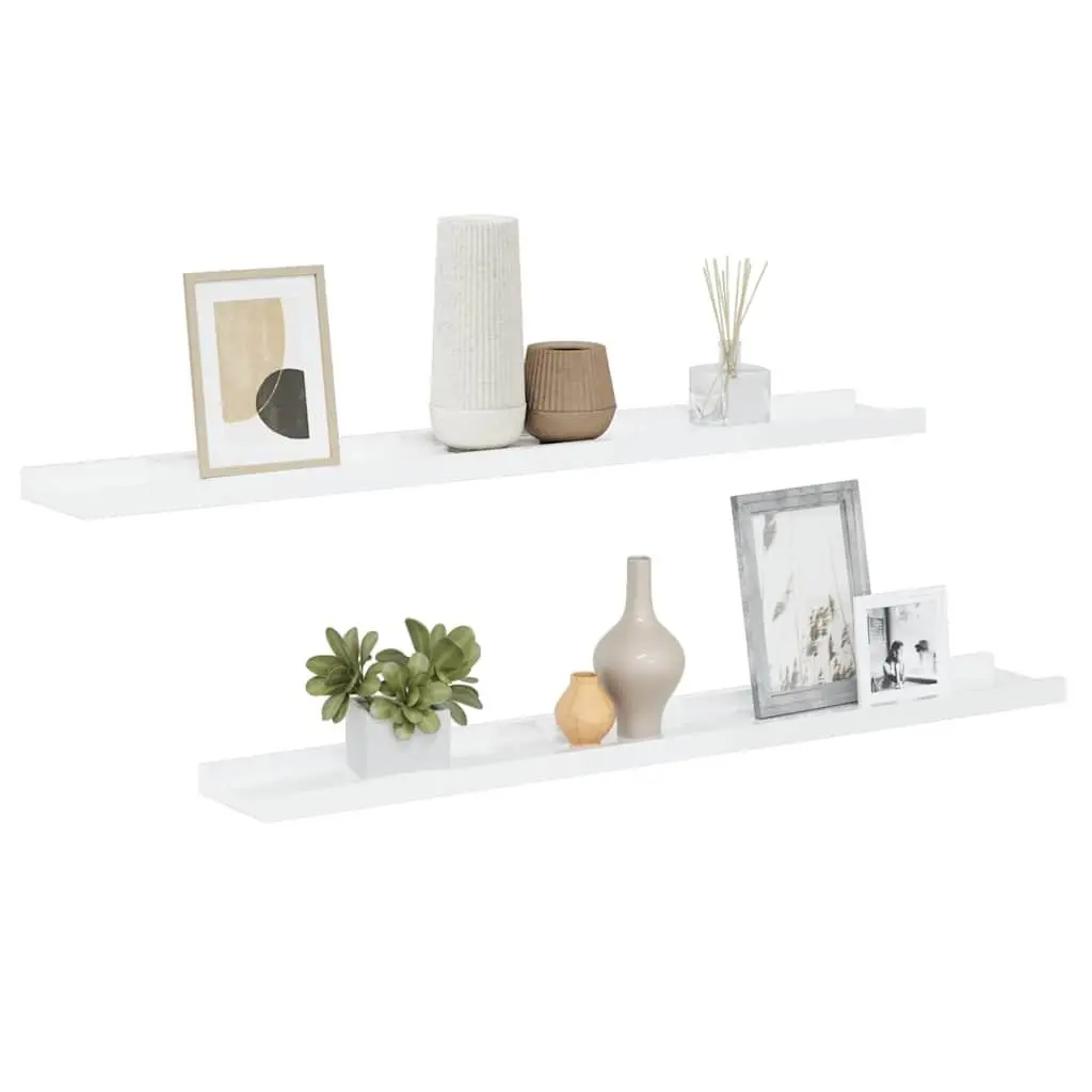 Wall Shelves High Gloss White 80 x 9 x 3 cm MDF 2 Piece Floating Storage Display Unit