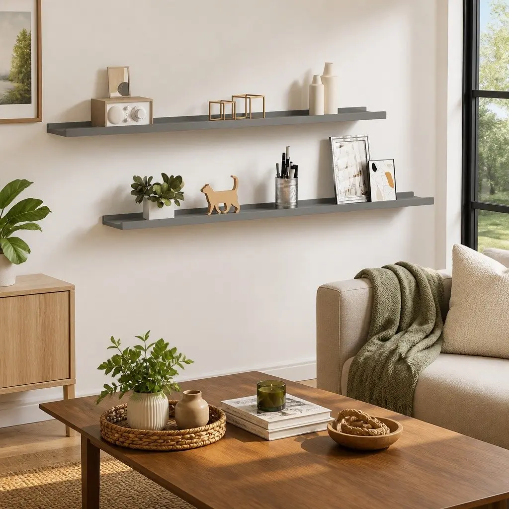 Wall Shelves Grey 100x9x3 cm MDF Floating Shelving Unit