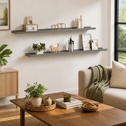 Floating Wall Shelves 2 pcs Grey 100x9x3 cm