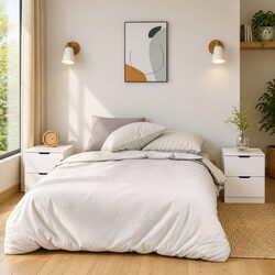 White Bedside Table 40x40x50cm Modern Storage Unit 2pcs