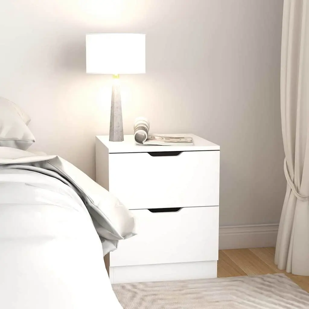 White Bedside Table 40x40x50cm Modern Storage Unit 2pcs