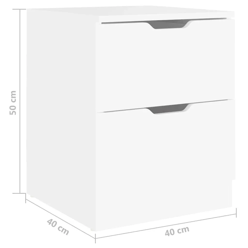 White Bedside Table 40x40x50cm Modern Storage Unit 2pcs