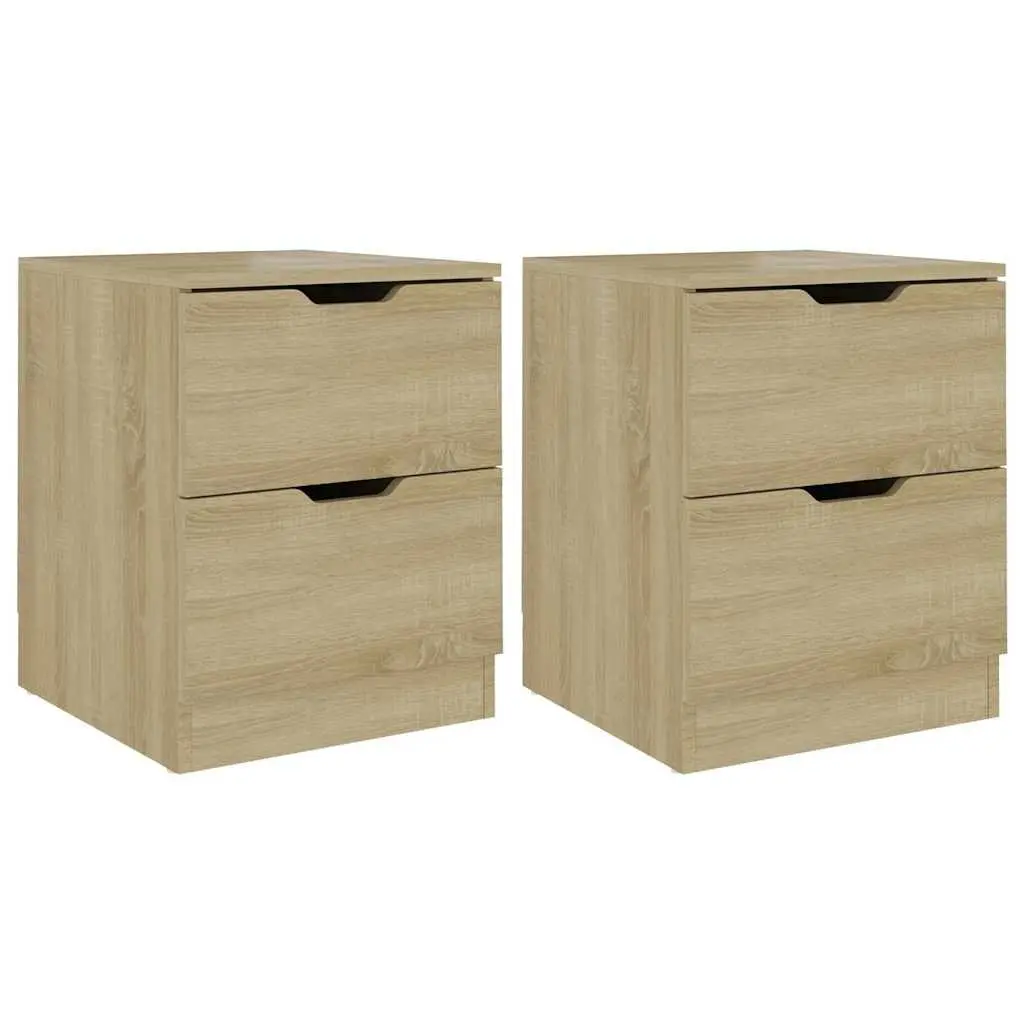 Bedside Cabinets Brown 2 Piece Storage Side Table Nightstand Engineered Wood