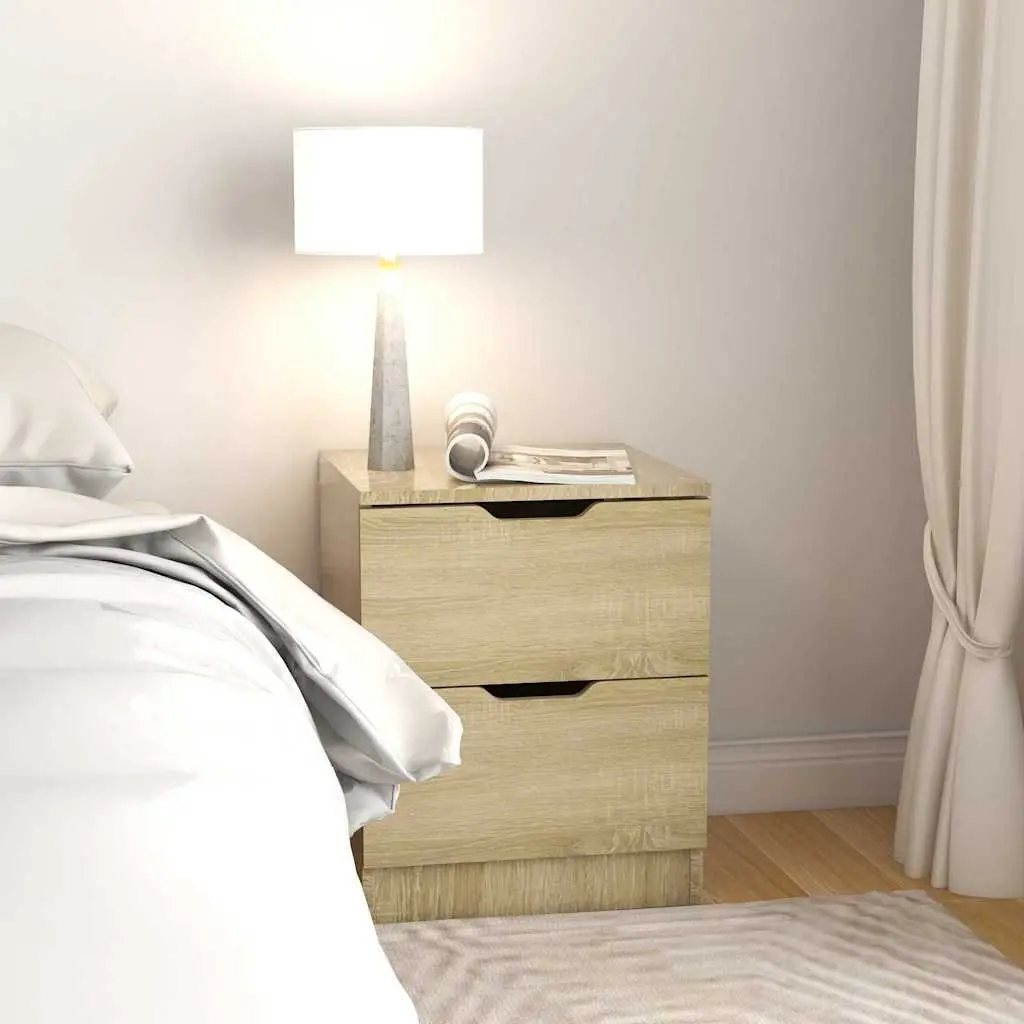 Bedside Cabinets Brown 2 Piece Storage Side Table Nightstand Engineered Wood