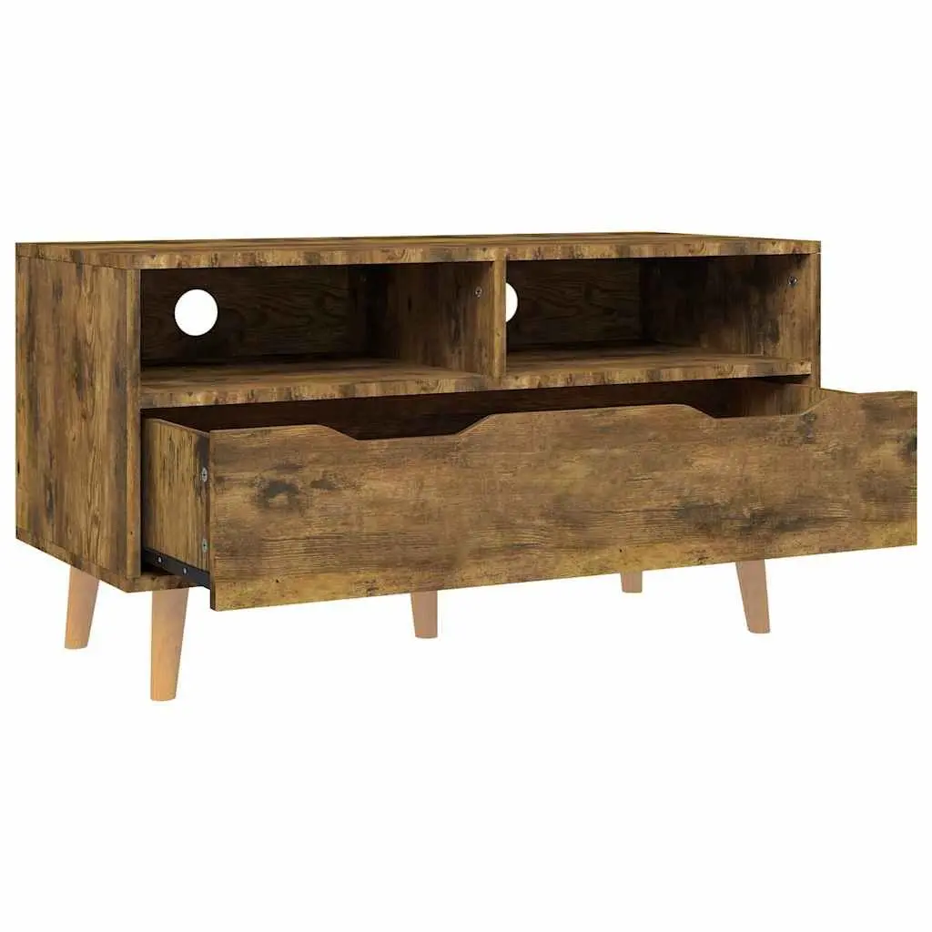 TV Cabinet Brown Engineered Wood Living Room Storage Stand Display Unit 90W x 40D x 48.5H cm