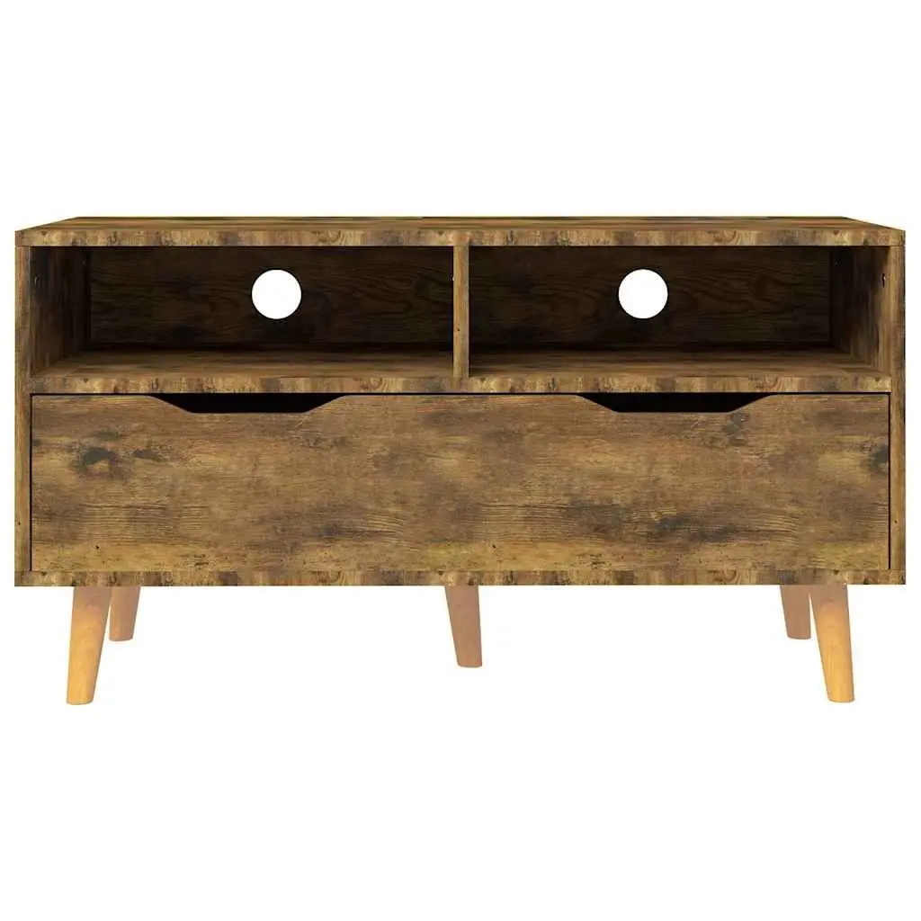 TV Cabinet Brown Engineered Wood Living Room Storage Stand Display Unit 90W x 40D x 48.5H cm