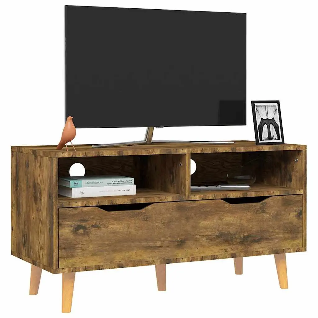 TV Cabinet Brown Engineered Wood Living Room Storage Stand Display Unit 90W x 40D x 48.5H cm