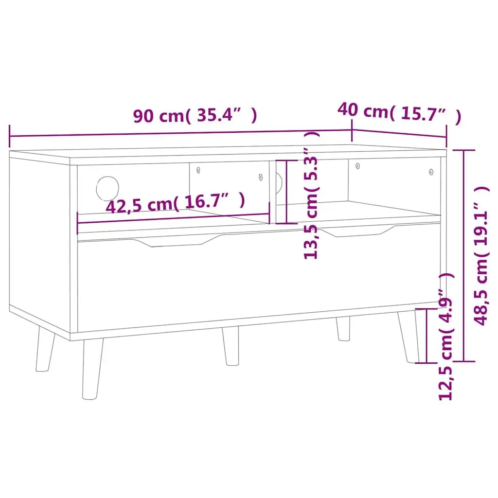 TV Cabinet Brown Engineered Wood Living Room Storage Stand Display Unit 90W x 40D x 48.5H cm